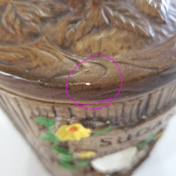 Treasure Craft Owl Wood Grain Sugar Canister Ceramic Made In USA Vintage 60s - Picture 14 of 15